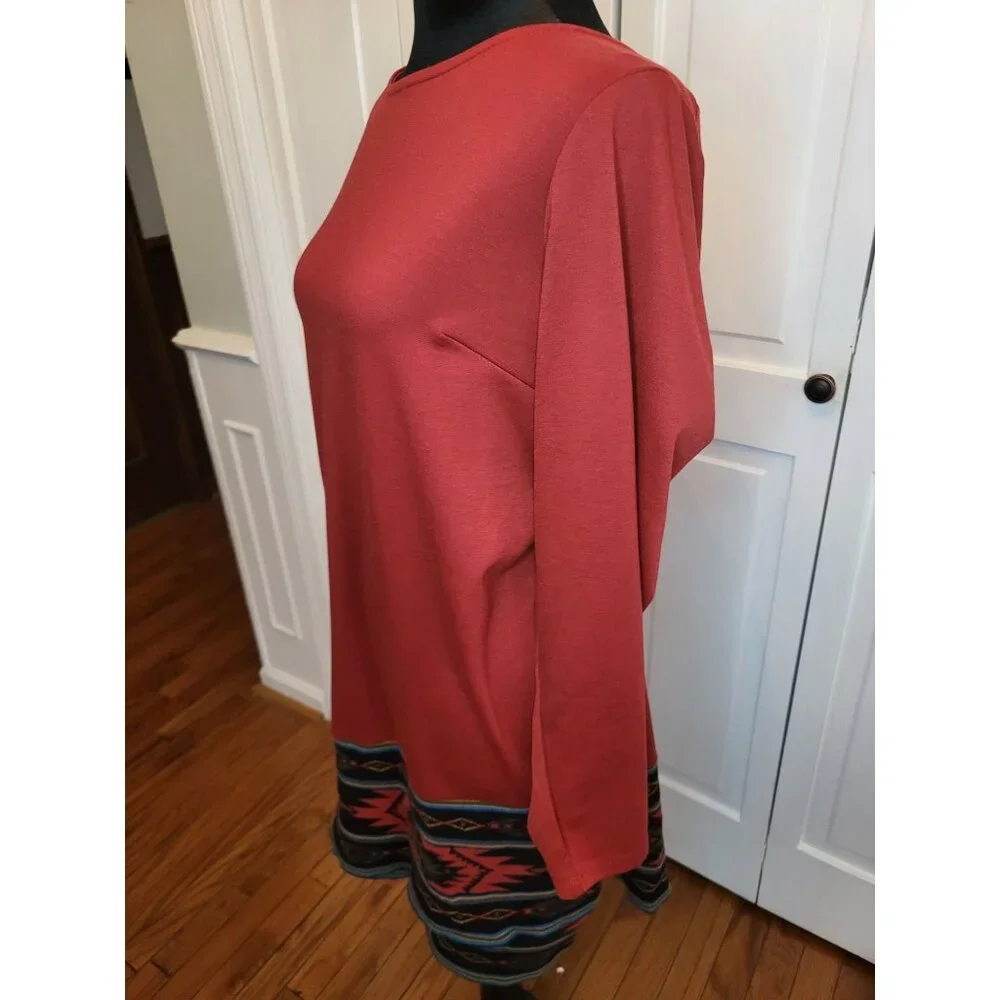 Spense Copper Knit Dress Aztec Sweater Trim 16W Boho Western Hippie Equestrian - Picture 3 of 10